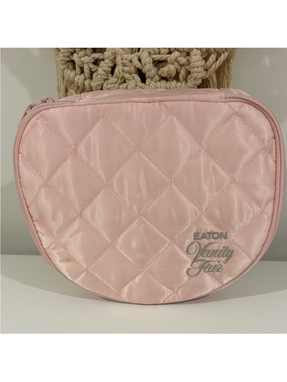 EATON Vanity Fair vintage Quilted Cosmetic Case light pink make up travel bag